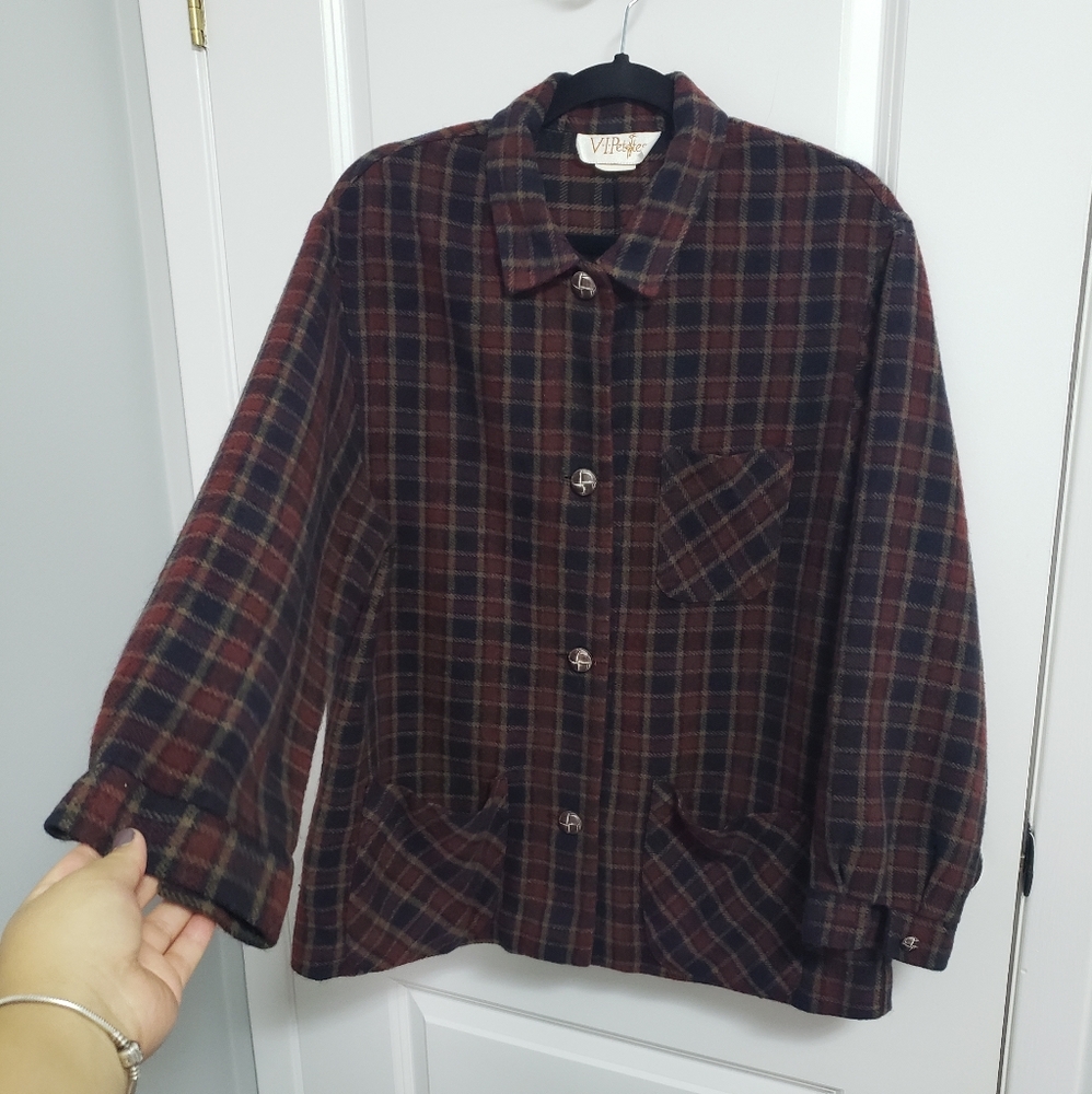 VINTAGE VIPETITES Red Plaid Fleece Shacket Shirt Jacket